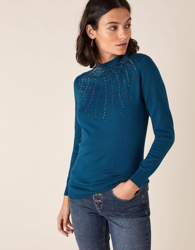 Hotfix Gem Yoke Jumper with LENZING™ ECOVERO™, Teal (TEAL), large