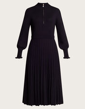 Zoey Zip Midi Dress, Black (BLACK), large