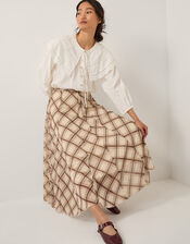 Chelsea Check Print Midi Skirt, Natural (NATURAL), large