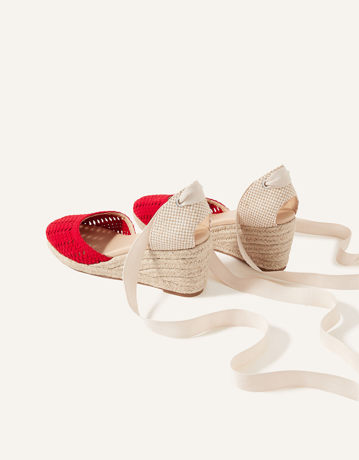 Cut Out Detail Tie Up Espadrille Wedges Red