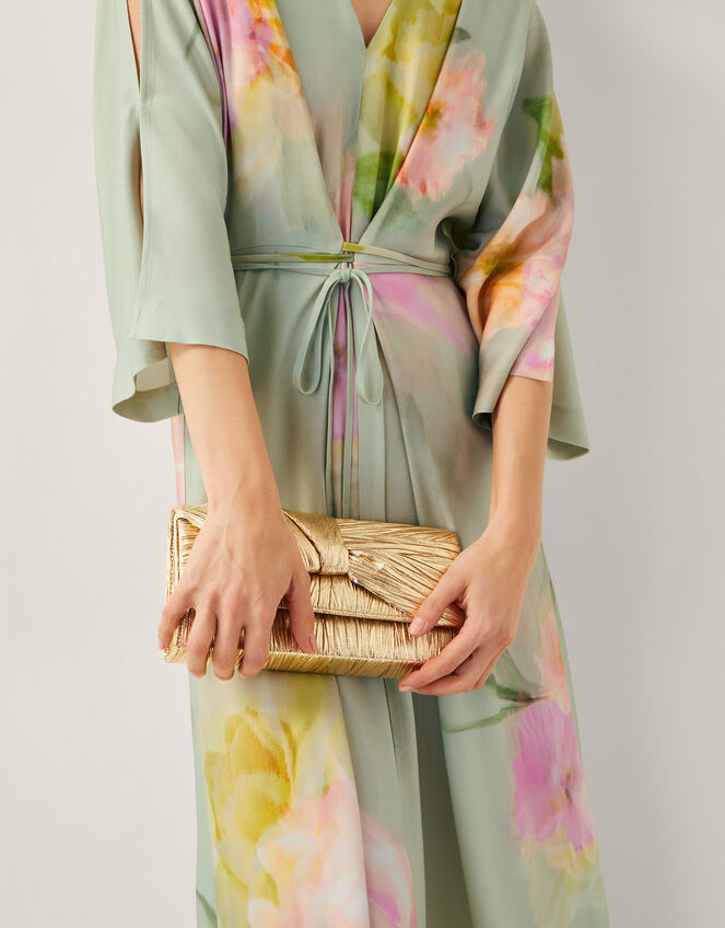 Mia Pleated Metallic Clutch Bag, , large