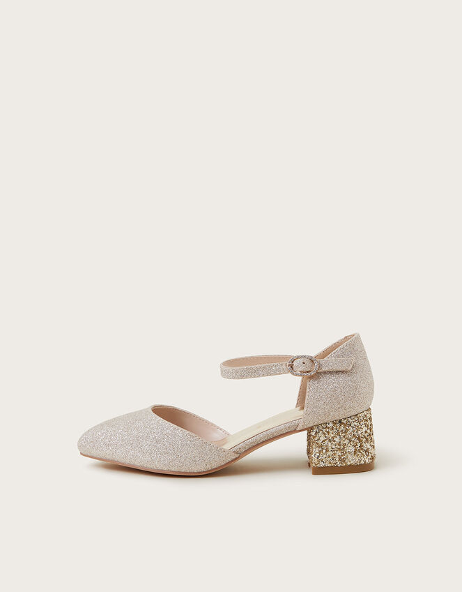 Pointed Toe Glitter Two-Part Heels, Gold (GOLD), large
