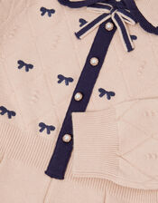 Bow Embroidered Collar Knitted Dress, Camel (OATMEAL), large