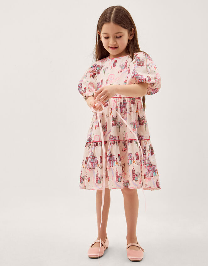 London Print Puff Sleeve Dress