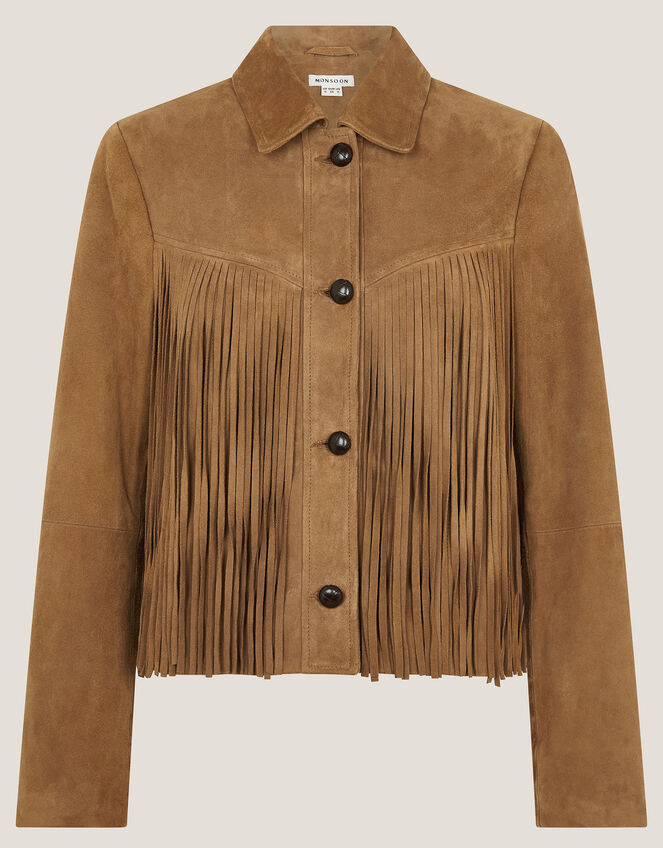 Lily Fringe Suede Jacket Tan Women's Jackets Monsoon