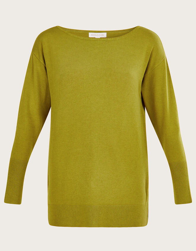 Slash Neck Zip Jumper with LENZING™ ECOVERO™, Green (CHARTREUSE), large