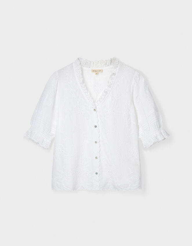 East Bria Broderie Puff Sleeve Top, White (WHITE), large