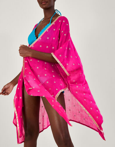 Mona Puff Sleeves Embroidered Cotton Kaftan in Cream
