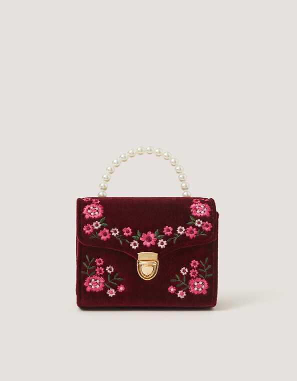 Floral Embroidered Velvet Bag, , large