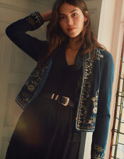 Embroidered Velvet Jacket, Teal (TEAL), large