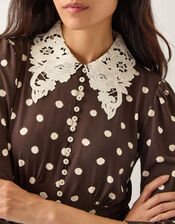 Paris Polka Dot Jersey Midi Dress, Brown (CHOCOLATE), large
