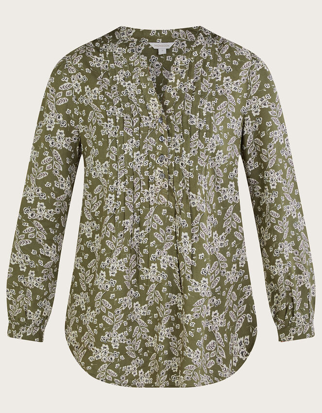Longline Print Pullover Blouse in LENZING™ ECOVERO™ , Green (KHAKI), large