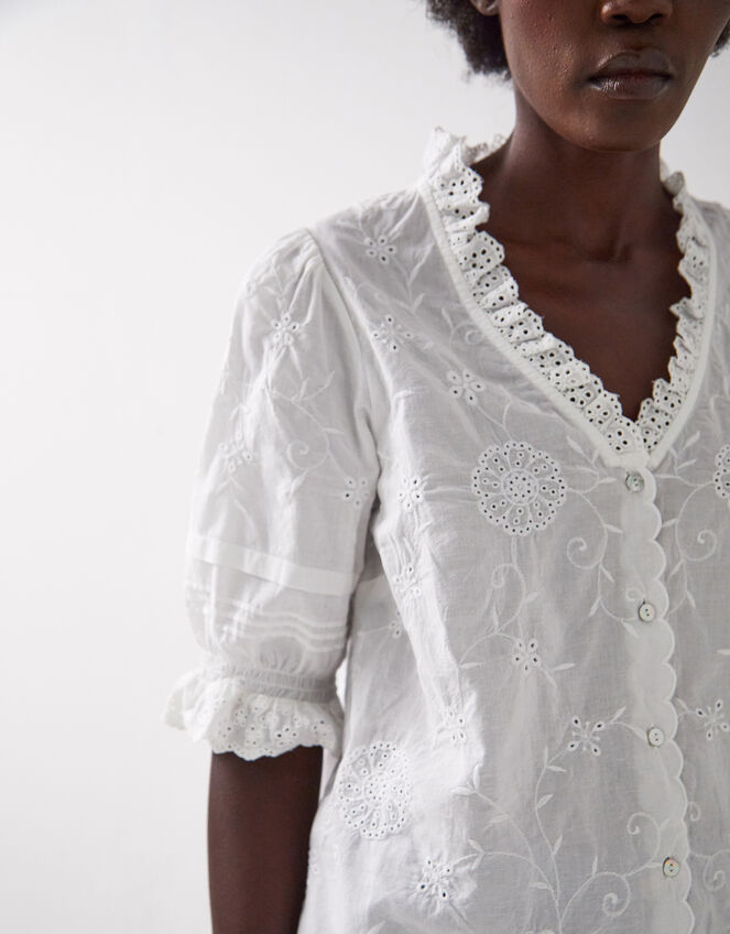 East Bria Broderie Puff Sleeve Top, White (WHITE), large