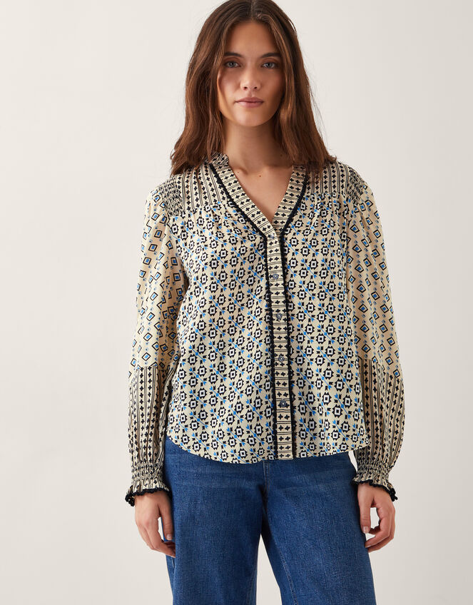 Jemmie Geometric Print Blouse, Ivory (IVORY), large