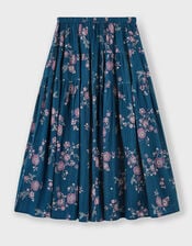 East Layla Floral Print Cotton Midi Skirt, Blue (BLUE), large