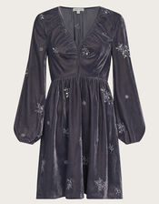 Yvanna Embellished Velvet Mini Dress, Grey (GREY), large