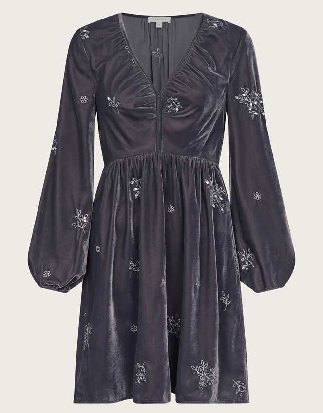 Yvanna Embellished Velvet Mini Dress, Grey (GREY), large