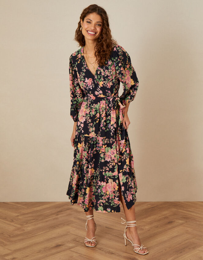 Rosemary Tiered Midi Dress in Sustainable Viscose Black
