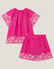 Embroidered Floral Top and Shorts Set, Pink (PINK), large