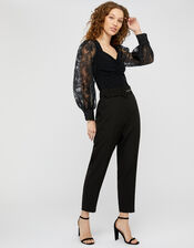 Amina Floral Organza Sleeve Top, Black (BLACK), large
