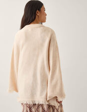 Fay Fringe Trim Poncho , Natural (NATURAL), large