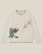Sequin Christmas Scene Cardigan, Ivory (IVORY), large