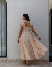 Dilli Grey Tara Smocked Block Print Maxi Dress, Yellow (YELLOW), large