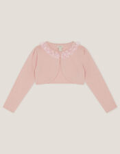 Ottilie Appliqu&eacute; Rose Pearl Cardigan, Pink (DUSKY PINK), large