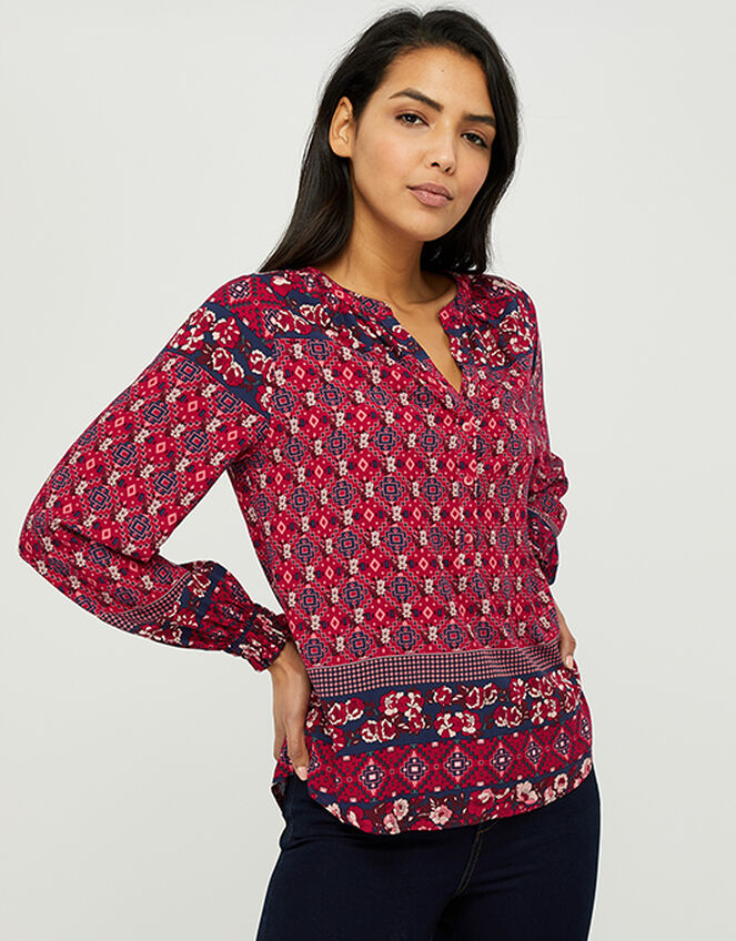 Deanna Printed Blouse in Sustainable Viscose, Orange (CORAL), large