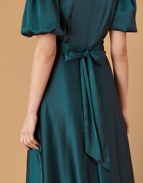 Kristen Puff Sleeve Satin Dress, Teal (TEAL), large