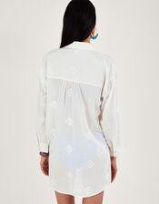 Diamond Embroidered Beach Shirt, White (WHITE), large