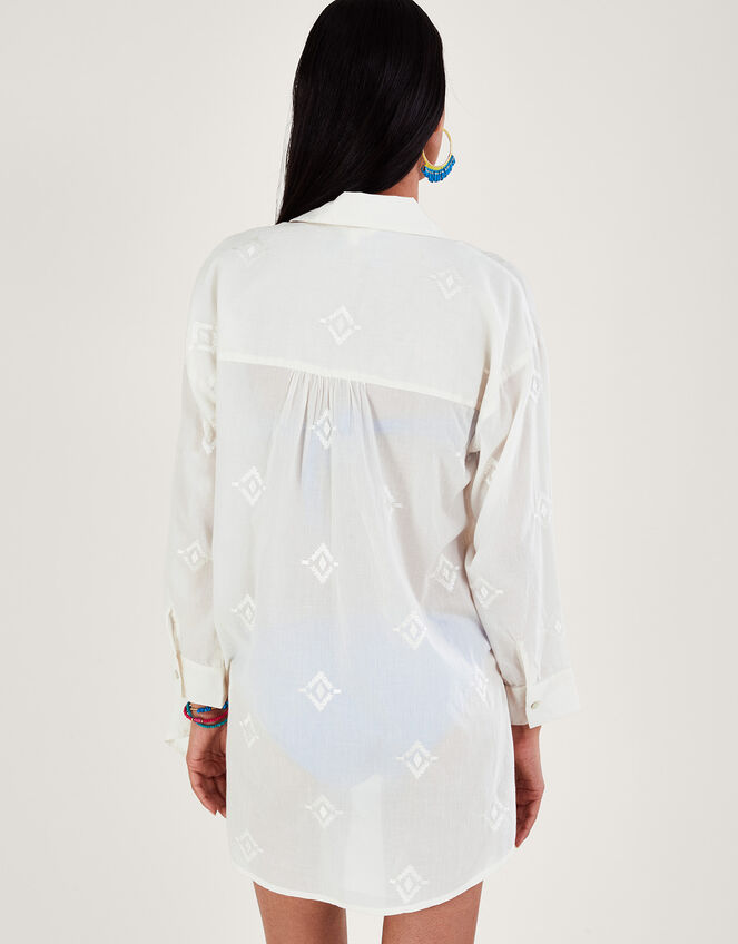 Diamond Embroidered Beach Shirt, White (WHITE), large
