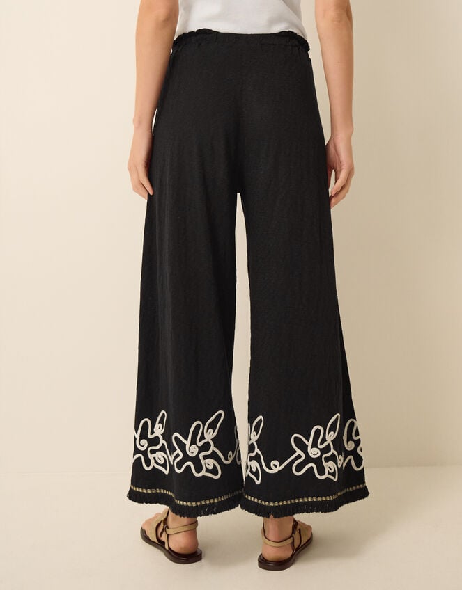 Sara Embroidered Wide Leg Trousers, Black (BLACK), large