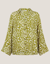 Trinny Hand-Screen Print Shirt, Green (GREEN), large