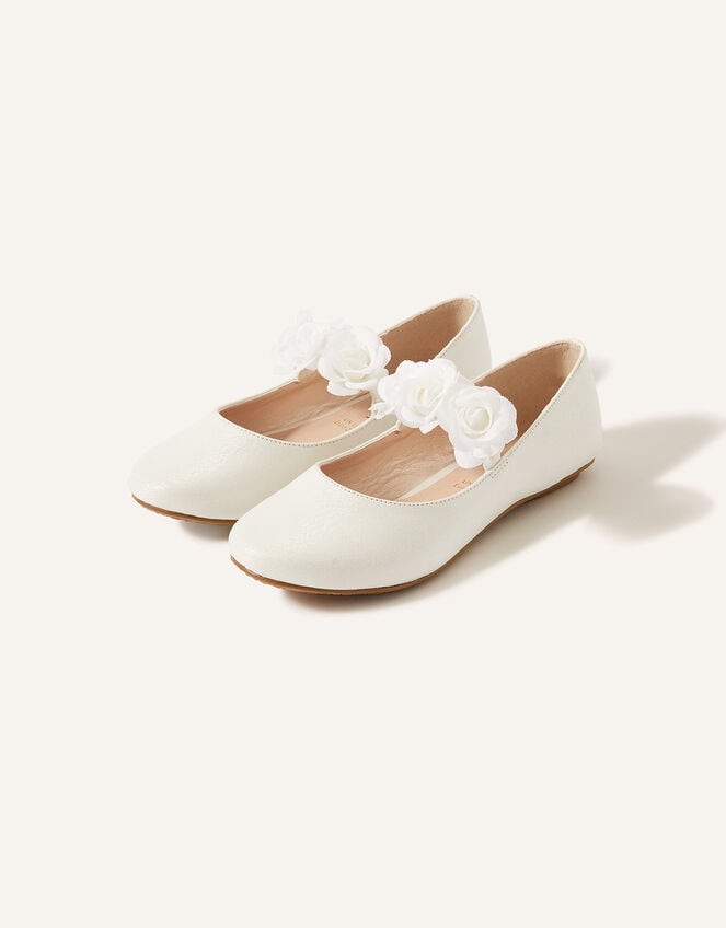 Shimmer Corsage Ballerina Flats, Ivory (IVORY), large