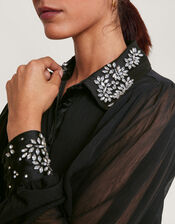 Lorenna Embellished Shirt Dress, Black (BLACK), large
