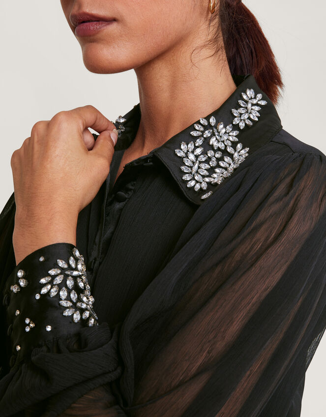 Lorenna Embellished Shirt Dress, Black (BLACK), large