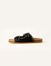 Sadie Double Strap Suede Sandals, Black (BLACK), large