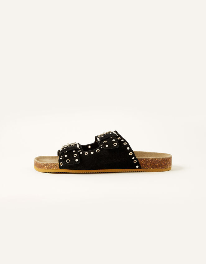 Sadie Double Strap Suede Sandals, Black (BLACK), large
