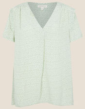 Freedie Ruffle Sleeve Printed Top, Green (GREEN), large