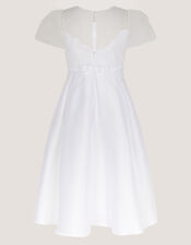 Chiffon Sleeve Floral Embroidered Dress, White (WHITE), large