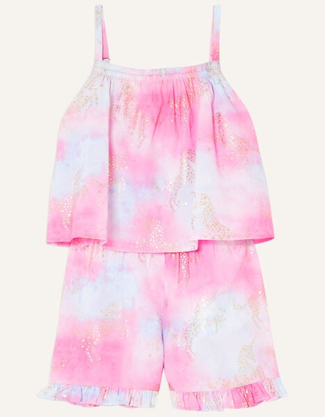 Unicorn Tie Dye Playsuit  in Recycled Polyester Pink, Pink (PINK), large