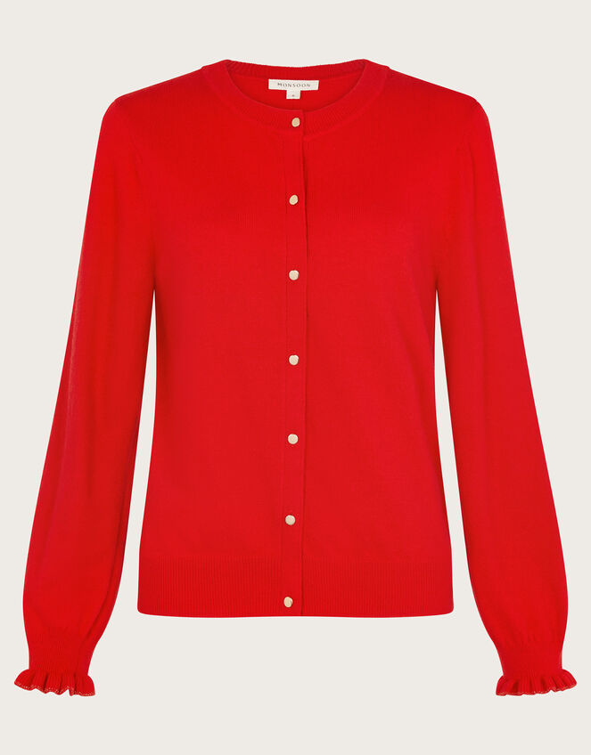 Cora Frill Crew Neck Cardigan, Red (RED), large