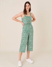 Printed Jumpsuit in Linen Blend, Green (GREEN), large