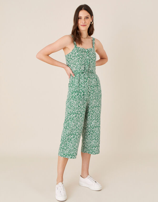 Printed Jumpsuit in Linen Blend, Green (GREEN), large