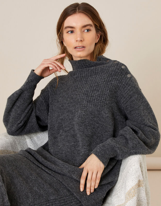 LOUNGE High Neck Knit Jumper , Grey (CHARCOAL), large