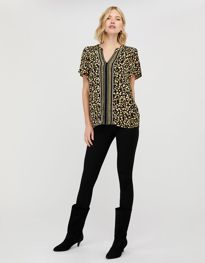 Camillia Printed Blouse in Sustainable Viscose, Black (BLACK), large