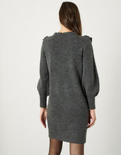 Double Frill V-Detail Dress, Grey (CHARCOAL), large