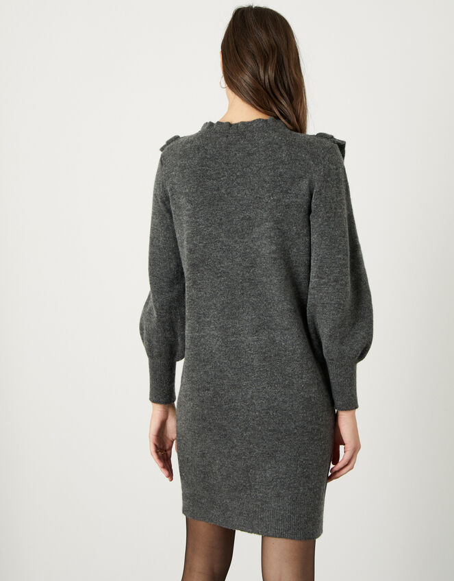 Double Frill V-Detail Dress, Grey (CHARCOAL), large
