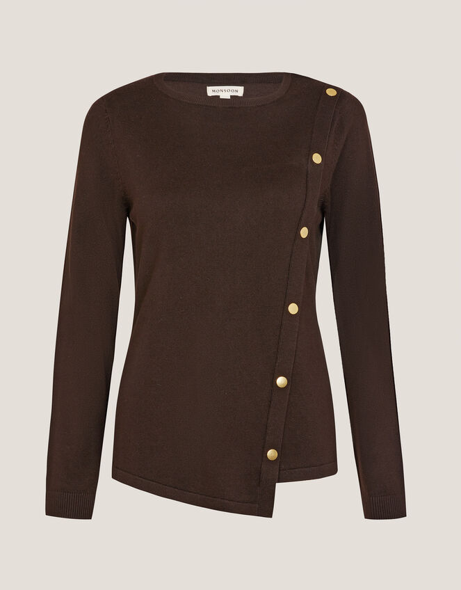 Bonnie Asymmetrical Button Jumper, Brown (CHOCOLATE), large